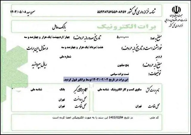 رونمایی از برات الکترونیک زنجیره تامین مالی