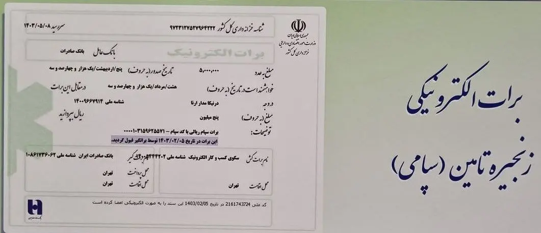 بانک صادرات با برات سپامی، زنجیره تولید را به حرکت درآورد