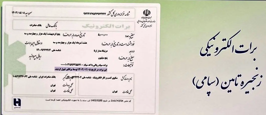 بانک صادرات با برات سپامی، زنجیره تولید را به حرکت درآورد